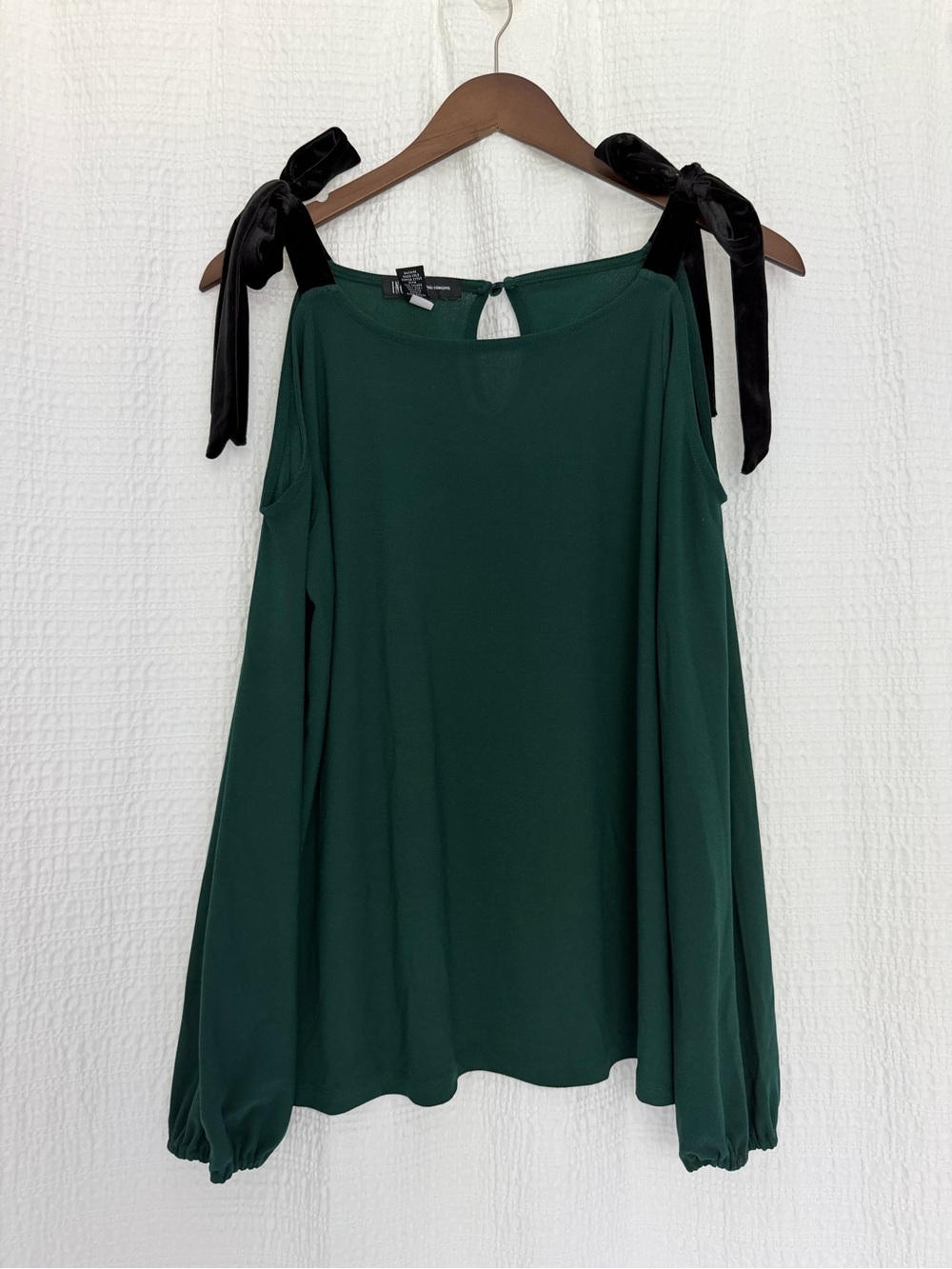 Forest Green Cold-Shoulder Blouse with Black Velvet Tie Straps